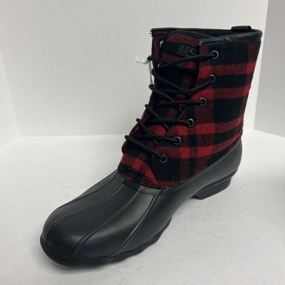 Sperry Mens Saltwater Buffalo Check Boot Red Size 11 M